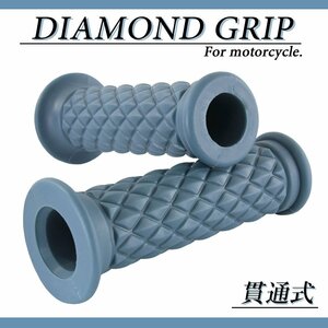 ダイヤモンドグリッド 22.2mm 貫通 クラシック ブルー 汎用 ハンドル グリップ バイク オートバイ ベンリィ90S XS650 コレダスポーツ W250