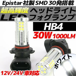 高輝度 30W LEDバルブ フォグランプ ヘッドライト ポジション HB4 ホワイト 白色 1000lm 30チップ 12V/24V車対応 無極性 2個