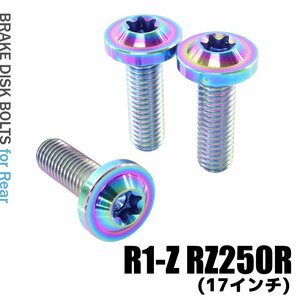 メール便OK！ チタンボルト ヤマハ R1-Z RZ250R 17インチ専用 ブレーキディスクボルト リア用 3本セット M8×25 P1.25 焼き色 軽量化