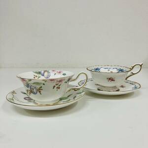 WEDGWOOD　ウェッジウッド　SWEET PLUM　スウィート プラム　RIBBON AND ROSES　リボン＆ローズ　カップ＆ソーサー　2客セット　【0517-B】