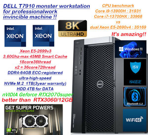 限定処分値★最新13世代超爆速Core i9-13900超!!72CPU★NVMeSSD1TB＆HDD4TB/64GB ECC/RTX2070super!!4K動画クリエイター&Gamingモデル