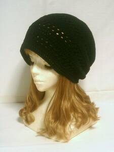  hand made hand-knitted hat cotton black 