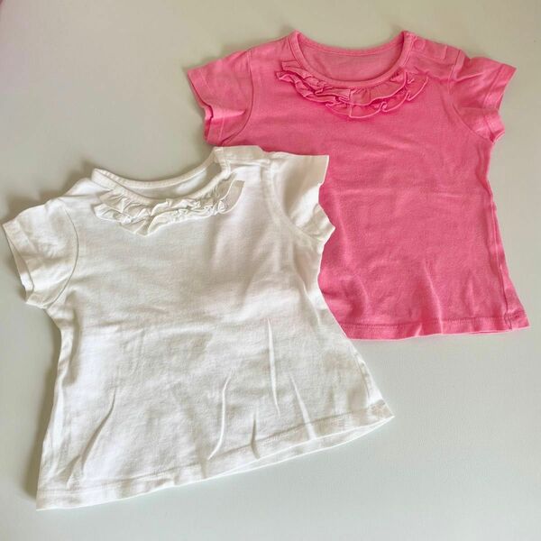 UNIQLO 女の子 Tシャツ 半袖 2枚セット ピンク ホワイト 2枚セット　80