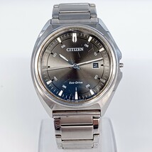 59 ★稼働品★ CITIZEN シチズン Eco-Drive エコドライブ メンズ腕時計 腕時計 時計 デイト 三つ折れ プッシュ式 ブランド腕時計 WK_画像1