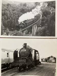 昭和鉄道写真：磐越西線会津若松運転区のC11 179(隣にキハユニ2626)/179牽引客レ/2景。1972年頃撮影。7.7×11.1㎝。