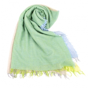  Issey Miyake mi-ISSEY MIYAKE me wool color scheme switch fringe stole yellow green light blue F