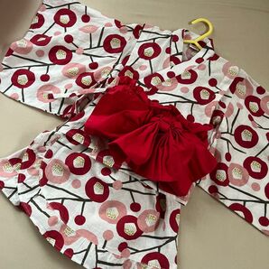 女の子 浴衣 90cm 浴衣 3点セット 赤い花柄