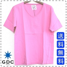 GDC ジーディーシー 日本製 綿100% コットン 半袖VネックTシャツ 薄手 男女兼用 ユニセックス メンズMサイズ ピンク 送料無料 A432_画像1