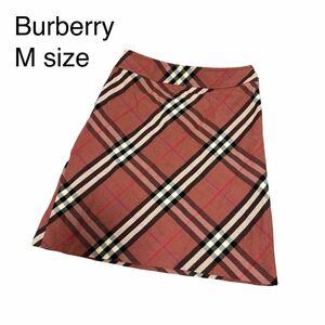 1円スタート　Burberry バーバリー　ブルーレーベル　ノバチェック　スカート　レッド　M チャック　ウール　レディーススカート　美品