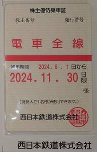 西鉄 西日本鉄道株主優待乗車証 電車全線 男性名義 簡易書留送料無料