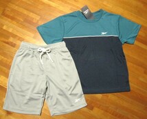 *送料無料*新品*140*Reebok*上下Set*ターコイズ・ネイビー×グレー*半袖半パン*テニス*スポーツ*リーボック*_画像1