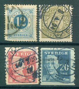 1196◇スウェーデン　1877年~　数字・グスタフ5世　4種　済