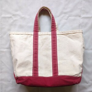 筆記体タグ★70s L.L.Bean キャンバス トートバッグ ミディアム BOAT AND TOTE 耳付き オリジナル ビンテージ エルエルビーン 赤 レッド