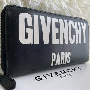 [ популярный прекрасный товар ]GIVENCHY Givenchy Icon принт большой Logo длинный кошелек длинный бумажник раунд Zip раунд застежка-молния кожа чёрный 