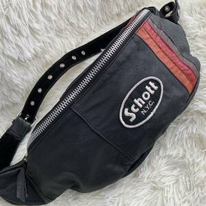 [ ultra rare superior article ]schott Schott body back belt bag Logo all leather black black 