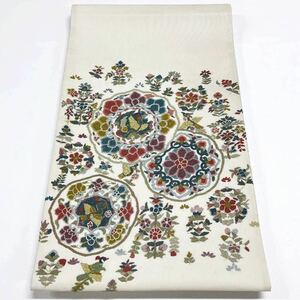 帯73 相良刺繍 金駒刺繍 高級 正絹 袋帯 花文 華文 中国三大刺繍