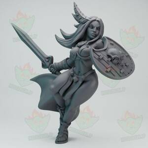 アマゾン戦士・ポーズB（Amazon Warrior Pose B）D&D・TRPG用 3Dプリント ミニチュア 未塗装