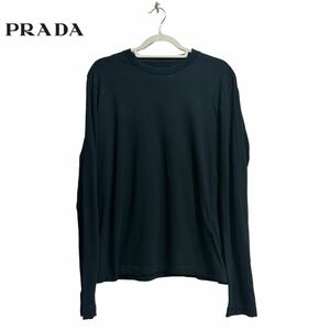 PRADA 長袖Tシャツカットソー　無地ロゴ　黒　L プラダ　トライアングル　最高級　ロンT 無地Tシャツ