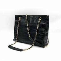 1円 良品 CHANEL シャネル クロコダイル チェーン ショルダー トート バッグ dD0281N_画像1