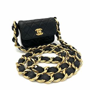 1円 良品 CHANEL シャネル ミニ マトラッセ ターンロック ココマーク ラムスキン デカ チェーン ショルダー バッグ dD0419N