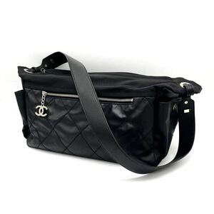 1円 美品 CHANELシャネル パリビアリッツ マトラッセ ココマーク チャーム SV 金具 ナイロン キャンバス ワン ショルダー バッグ D0590N