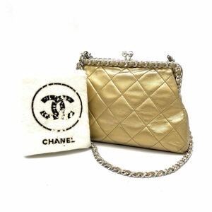 1円 良品 CHANEL シャネル マトラッセ ココマーク がま口 ラムスキン ミニ チェーン ショルダー バッグ D09119N