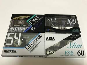 未使用 ノーマルポジション カセットテープ ４本セット (maxell XLI100・FUJI DR-I90・AXIA PS-Is60・maxell CD capsule54）