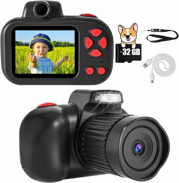 キッズカメラ 子供用 トイカメラ 4800万画素 1080P HD 動画 メモリーカード付き USB充電 オートフォーカス