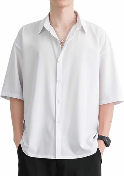 シャツ ブラウス 無地 半袖シャツ ホワイト 半袖 夏服 無地 カジュアル シンプル オシャレ シャツ 通気 軽量 薄手 冷感