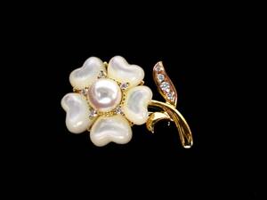  genuine article tax included Mikimoto K18 brooch × pendant top [MIKIMOTO] pearl × shell × diamond 