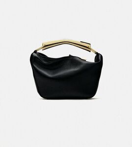 美品　ZARA メタリックハンドル バケットバッグ　ブラック