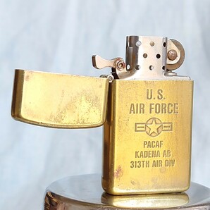 1111円～ ZIPPO 希少 SOLID BRASS 真鍮 U.S. AIR FORCE 1987年製 80年代 スリム ジッポー オイルライター USAの画像4