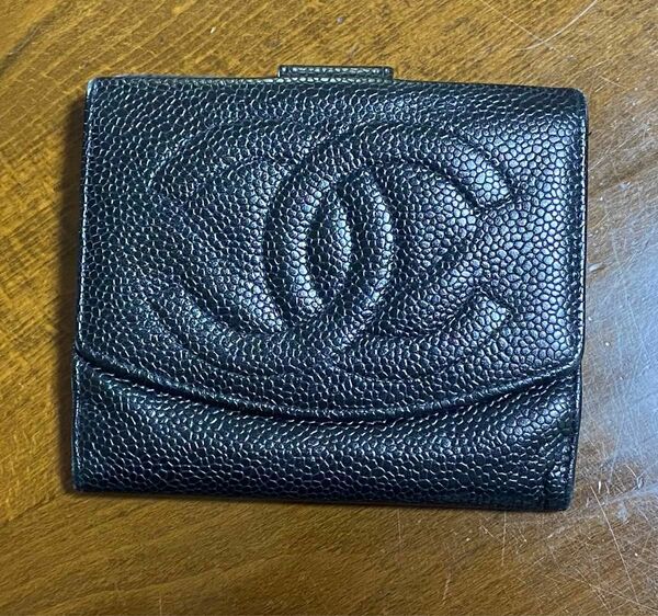 CHANEL シャネル キャビアスキン 二つ折り 財布 ブラック ココマーク 