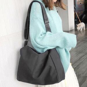 [ black ] canvas tote bag shoulder bag diagonal .. high capacity light weight dressing up 