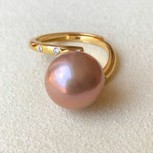 本真珠　エジソンパール　メタリック系ピンク　12㍉ややセミラウンド　シルバーリング　天然淡水真珠　s925指輪