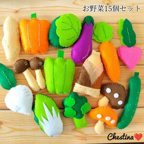 ハンドメイド 人気！フェルトお野菜15個セット おままごと きゅうり なす 白菜 きのこ ブロッコリー かぶ たけのこ ピーマン ラディッシュ 