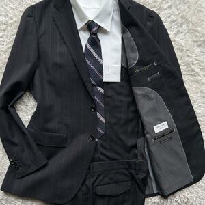  futoshi stripe * popular XL size *olihika setup suit ORIHIKA single FINTES super120'S men's .. grey charcoal gray 