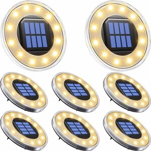 8 piece warm white solar light outdoors embedded type water land both for garden light 8 piece set IP68 waterproof sun light panel charge .