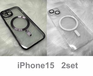 iPhone15 ケース 2set 【未使用】　カバー　パープル　と　クリア