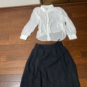 【11号】中古お嬢様、カフェ店員制服　シンフォニー透け透けブラウス、シンフォニー黒のスカート