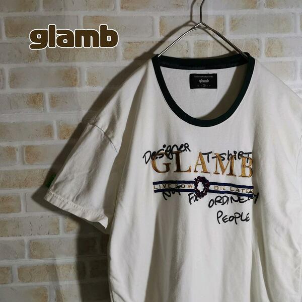 glamb グラム Tシャツ 半袖 白 刺繍 ロゴ リンガー