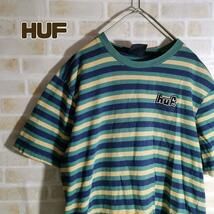 HUF ハフ Tシャツ 半袖 ボーダー 緑 刺繍 ロゴ_画像1