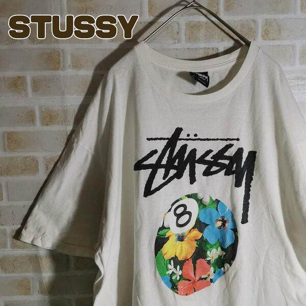 STUSSY ステューシー Tシャツ 半袖 白 エイトボール 花柄