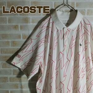 LACOSTE ラコステ ポロシャツ 半袖 総柄 白 赤 スポーツ