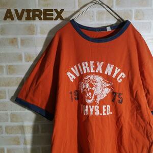 AVIREX Tシャツ 半袖 オレンジ リンガー アーチ ロゴ