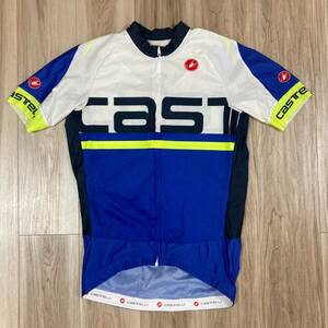 送料無料★正規 美品 カステリ L メンズ 半袖 サイクルジャージ CASTELLI ビッグロゴ&マーク 4ポケット 速乾 多生地 良質品 n979 ブルー系