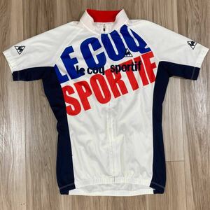 送料無料★ルコック 大きめM メンズ 半袖 サイクルジャージ le coq sportif デサント製 ロゴ&マーク 3ポケット 速乾 良質品 n941 白トリコ