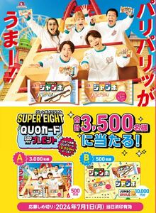 懸賞 森永 チョコモナカ ジャンボスマイル SUPER EIGHT 関ジャニ∞ QUOカード プレゼント キャンペーン 応募用バーコード 5枚 個数2