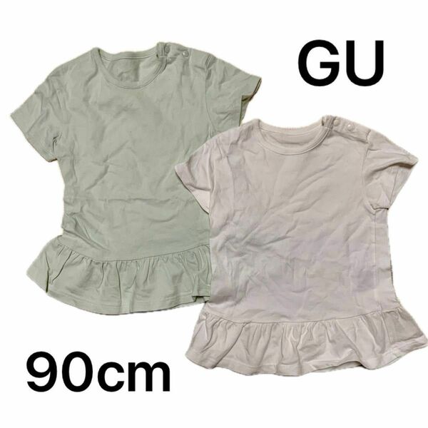 GU Baby 女の子 半袖Tシャツ ホワイト・グリーン 90cm
