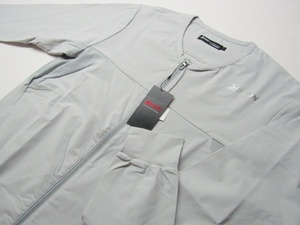 ◆高品質!ＤＥＳＣＥＮＴＥデサント\9790.ノーカラーデザイン長袖ストレッチジップジャケット(L)グレー/新品◆